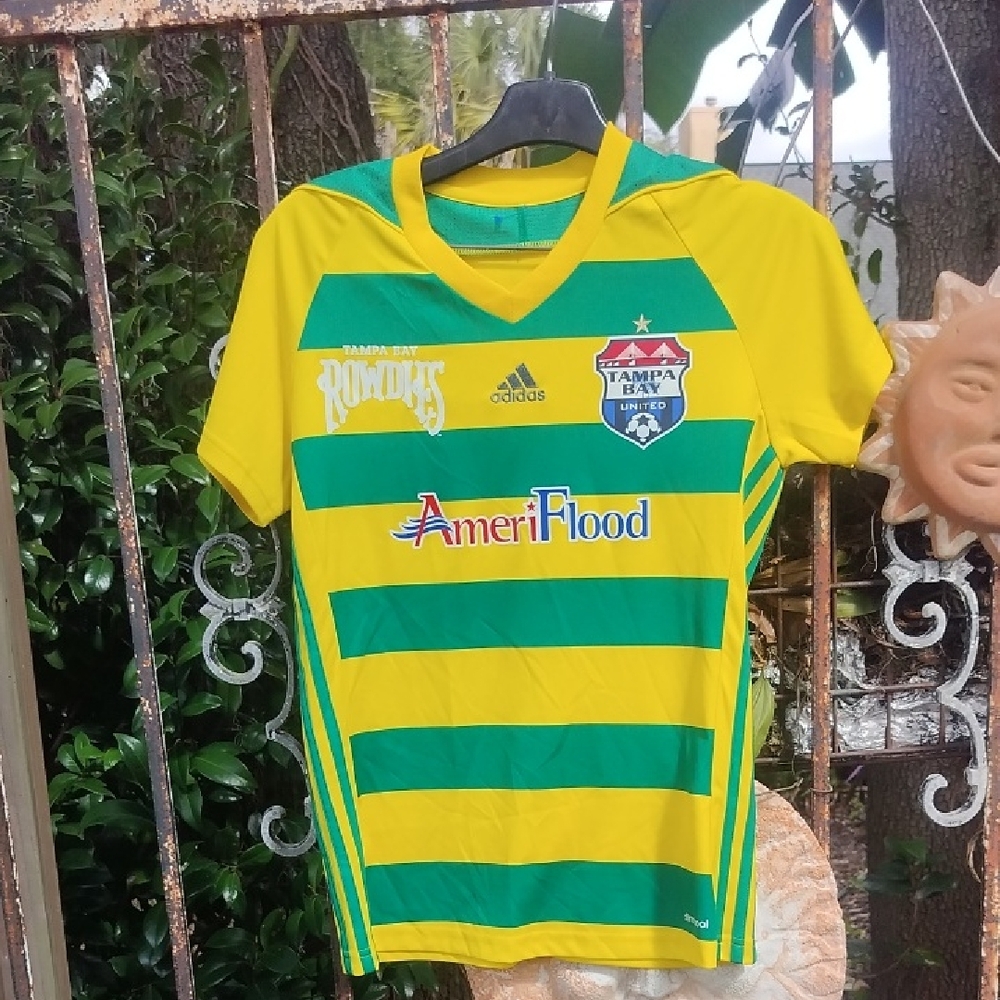 Tampa Bay Rowdies Adidas Vintage Green and Yellow Soccer Jersey Small